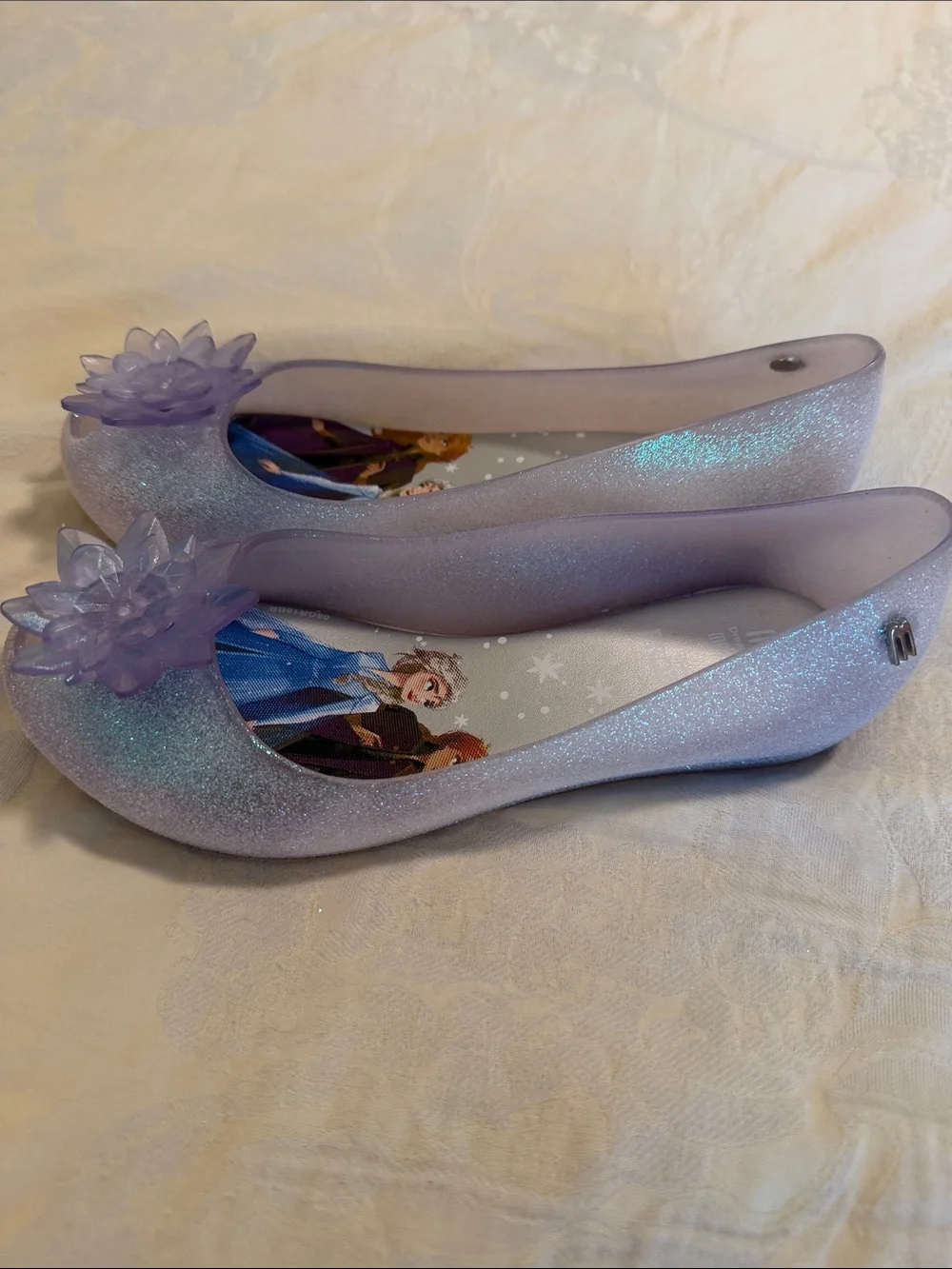Mini Melissa Girls Frozen Sparkle Jelly Flats in Light Purple size 2